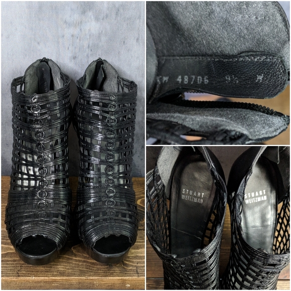 Stuart Weitzman Airy cage leather platform heels, size 9.5, black - Picture 5 of 9